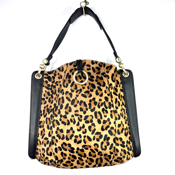BCBGMaxAzria Handbags - BCBGMAXAZRIA Black Leather Leopard Print Calf Hair Shoulder Bag Purse Animal
